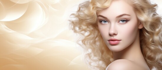 Fototapeta premium Radiant Beauty: A Vision of Graceful Elegance in a Woman with Ethereal Blonde Hair and Piercing Blue Eyes