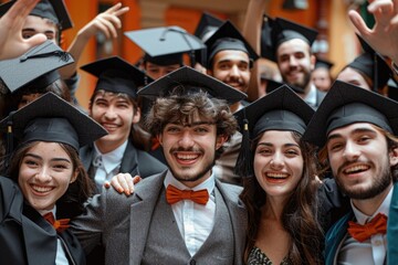 Graduation Caps Thrown in the Air. ai generated