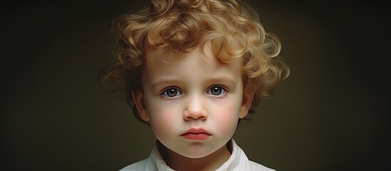 Fototapeta premium Adorable Young Boy with Curly Hair Posing Confidently for a Portrait Session