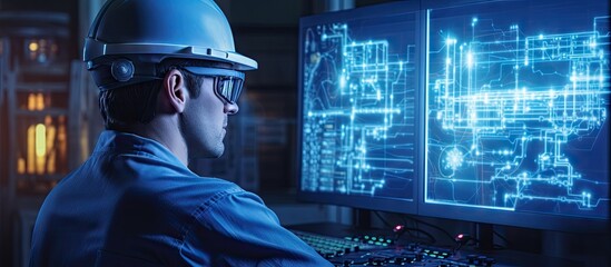 Skilled Engineer in Hard Hat Focused On Computer Task amidst Professional Training