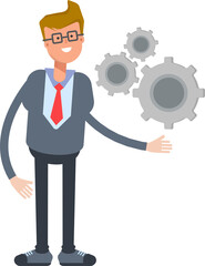 Office Worker Character Holding Gears
