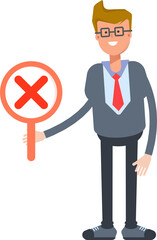 Office Worker Character Showing Wrong Mark
