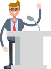 Office Worker Character Speaking on Podium
