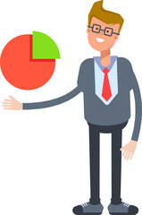 Office Worker Character Holding Pie Chart
