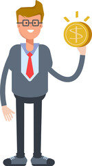 Office Worker Character Holding Dollar Coin
