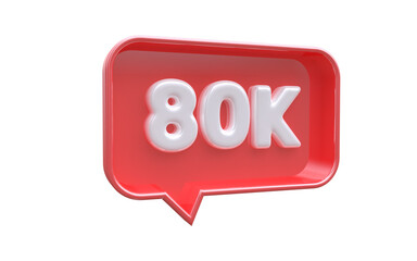 PNG 80k followers red number subscribe icon 3d rendering 