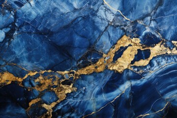Blue marble background natural marble texture. Glossy granite slab gold inserts
