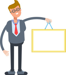 Office Worker Character Holding Blank Signage
