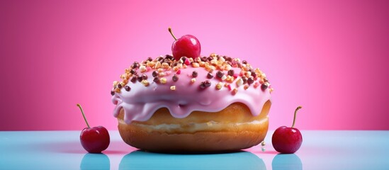 Delicious Donut Temptation with Juicy Cherry on Top - Indulge in Sweet Treat Pleasures