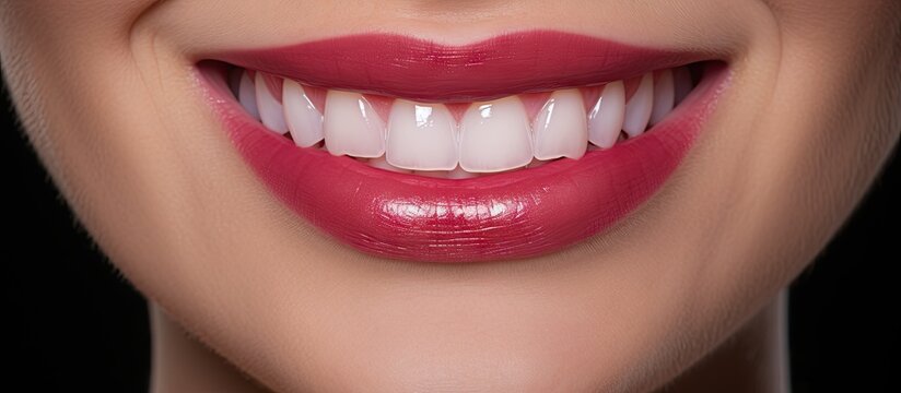 Radiant Smile: Close-up of a Woman's Mouth Featuring Bright White Emax Crowns and Veneers
