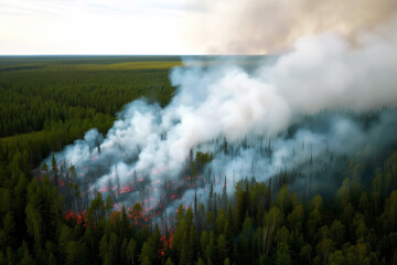 smoke rising from forest burning in background