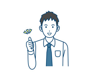 グッドなサインを出す若い会社員の男性のイラスト