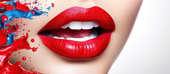 Vibrant Lips with Red and Blue Paint creating a Stylish and Artistic Makeup Look