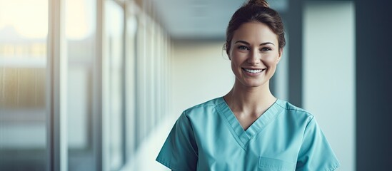 Cheerful Medical Professional in Scrubs with a Beaming Smile at Hospital
