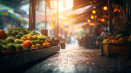The market sells fresh vegetables in the morning. - obrazy, fototapety, plakaty
