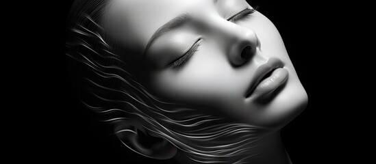 Tranquil beauty: serene woman with closed eyes and flowing hair, embodying grace and inner peace