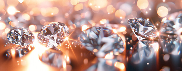 Brilliant-cut diamonds sparkle intensely scattered.