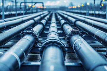 rows of pipelines at a gas distribution station
