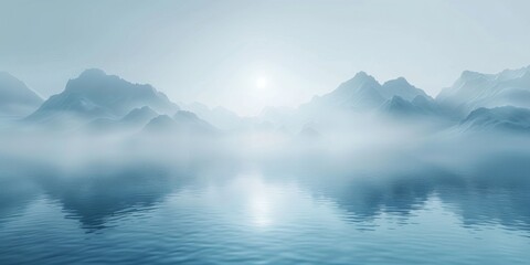 Fototapeta na wymiar misty lake with mountains in the background. 