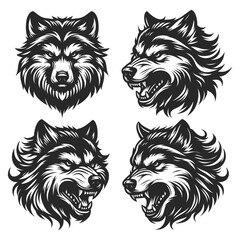 Vector set of vintage wolf head in white background