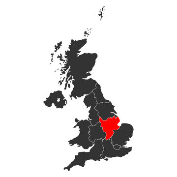 East midlands of United Kingdom of Great Britain and Northern Ireland map, detailed web vector