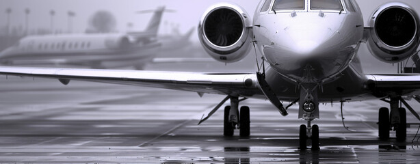 Close-up of a business jet parked outside