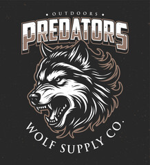 illustration of a angry wolf in black illustration