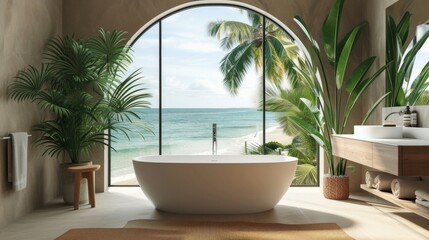 Fototapeta premium close up view of nice big bath in sea view environment