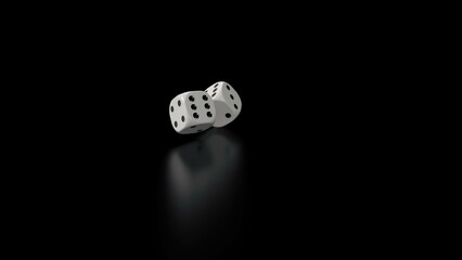 Two dice falling on black surface in flash photography