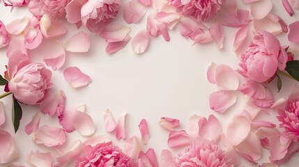 background of peonies and petals with place for text.