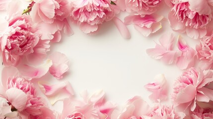 background of peonies and petals with place for text.