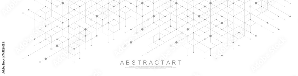 Aufkleber Modern technology vector illustration with square grid. Technology banner template cubes texture. Digital geometric abstraction with lines and dots