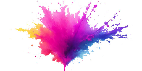 Bright colorful watercolor splash splatter stain brush strokes on white background. Modern vibrant aquarelle spot. Rainbow trendy isolated design on white. Element. Vector watercolor illustration.