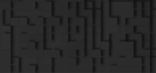 Random scaled black cube boxes block pattern geometric black vector background, Abstract luxury black background of cubes or boxes, geometric Unevenness three-dimensional shadow block pattern.	