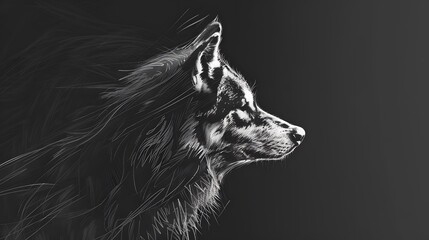 Wolf on black background. Black and white portrait of wolf. Predator series. digital art,...