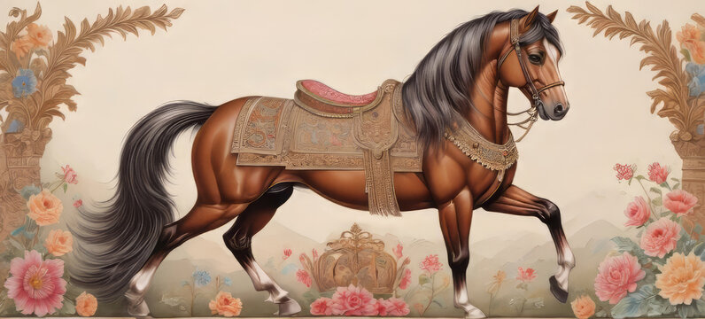 Royal Victorian art horse graphic illustration
