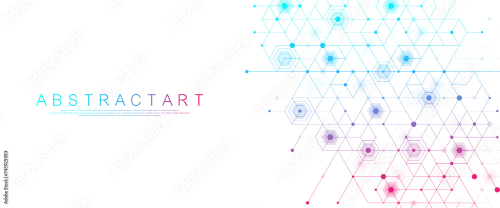 Aufkleber Modern technology vector illustration with square grid. Technology banner template cubes texture. Digital geometric abstraction with lines and dots