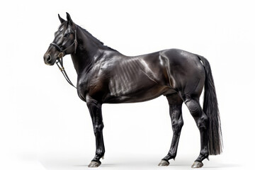 black horse from side photorealistic, isolated on white background, 