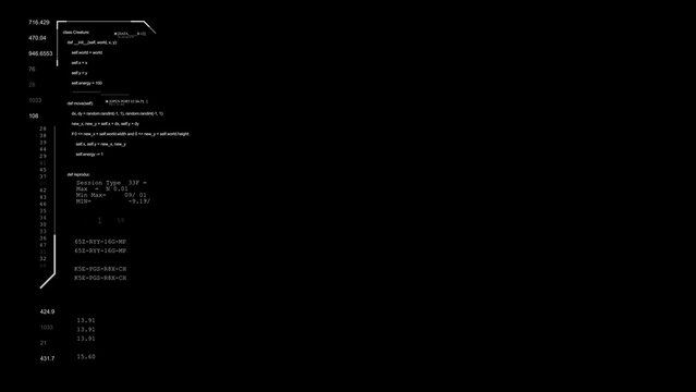 a black background with white lines and numbers on it