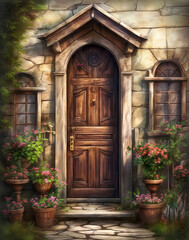 Fototapeta na wymiar Large decorative wooden doors 