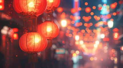 Close-up of Chinese red lantern in the night.