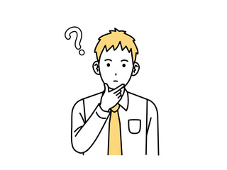 疑問、考える若い会社員の男性のイラスト
