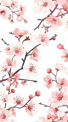 Naklejka premium Cherry blossom isolated on white. AI generated art illustration.