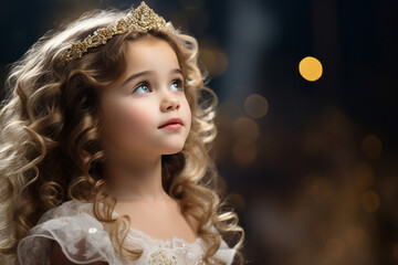 Fototapeta premium AI generated image of charming small girl child singing at a concert in front of a microphone