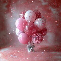 Foto ramo 10 globos azules flotando sobre fondo manchado, confeti, rosas lazo plateado, amor, aniversario, celebración, popurrí, invitaciones decoraciones emotivas, presentación bautizo bodas de plata