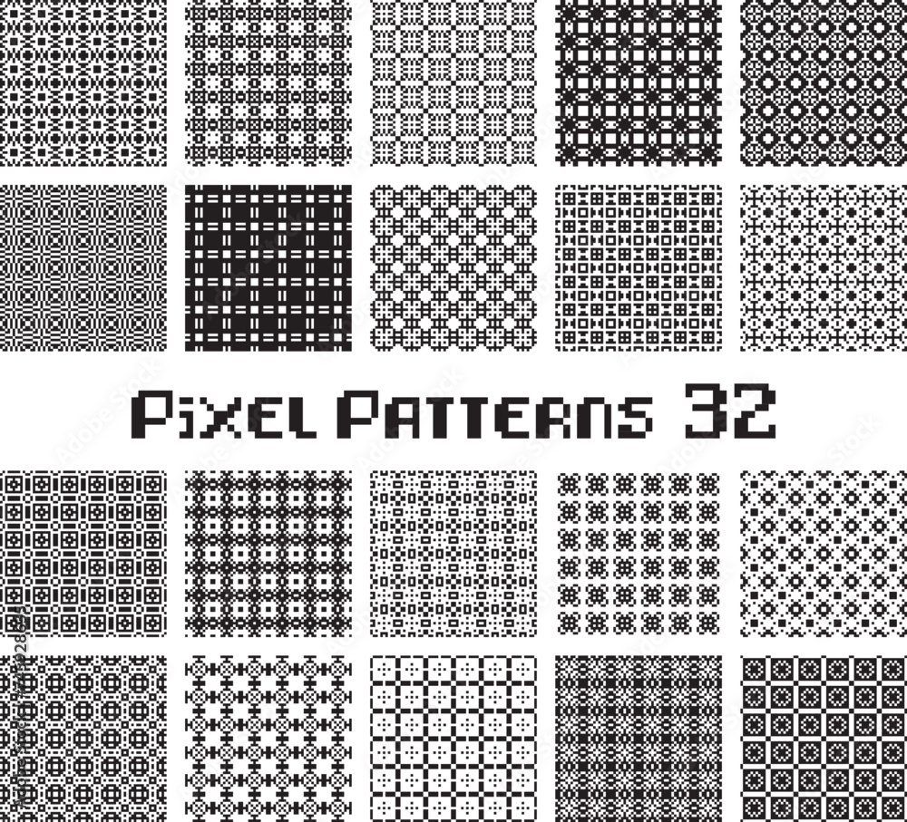Poster abstract seamless pattern in pixel style. set geometric design background.
