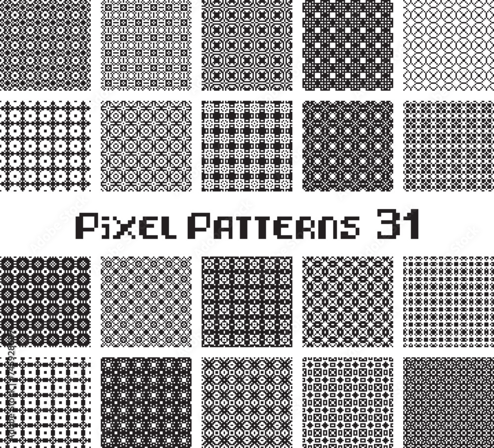 Poster abstract seamless pattern in pixel style. set geometric design background.