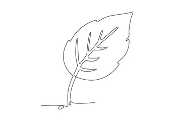 Continuous one line tree leaf drawing vector