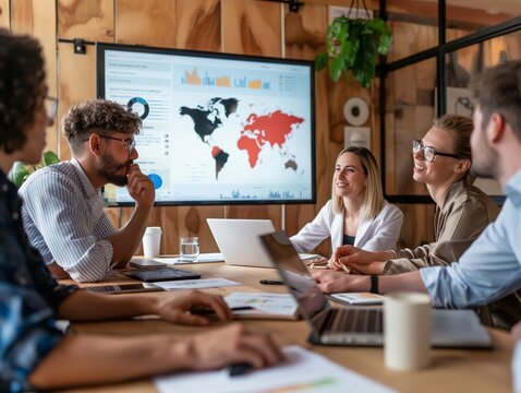 A marketing team conducting AB testing on ad creatives in a conference room