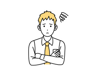 心配して困る若い会社員の男性のイラスト